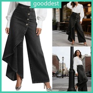 Women's Wide Leg Ruffled Skirted Pants Asymmetrical Wrap Button Detail Trousers