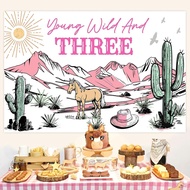 Hiasan Hari Lahir ke-3 Western Cowgirl, Sepanduk Latar Belakang Bertemakan Wild and Three, 4.92 * 3.