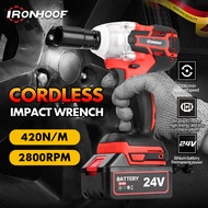 IRONHOOF mesin bor impact baterai 600N.M bor Baterai Cordless Brushless Motor Set Kunci Pas Dampak L