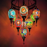 10 Heads Mediterranean Moroccan Hanging Lights Glass Shade 10 Globle Mosaic LED Pendant Lights Hallw