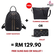 [FREE WALLET] Strawberry Queen Women Candy Backpack (Quilted BV, Black)