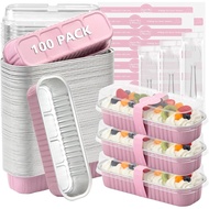 Ruckae 100 Pack Mini Loaf Cake Pan with Lids and Spoons Disposable Aluminum Tin Foil Pans Rectangle 