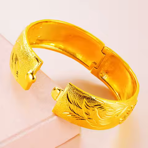 Dragon Phoenix Bracelet Bride Wedding Women 24K Gold, AU999- Rich AU999 Texture, Perfect for Wedding