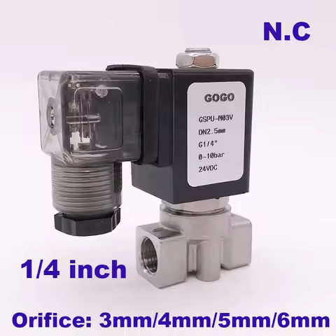 GOGO 0-16bar/10bar/5bar/3bar 2 way SS304 water solenoid valve normally close Port G1/4" Orifice 3mm/