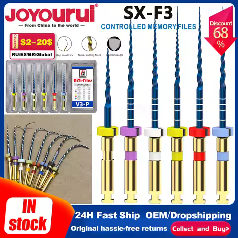 6Pcs/Box Dental Super Files Glod Rotary File 19mm/21mm/25mm/31mm SX-F3 F4 F5 NITI Tip Root Canal Fil