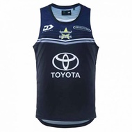2023 Dynasty NQ Cowboys NRL ของผู้ชายสลับเสื้อกล้ามออกกำลังกายสีดำ/น้ำเงิน