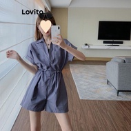 (Trendy) Lovito Casual Jumpsuit Plain Zipper Jumpsuit for Women LNM72054