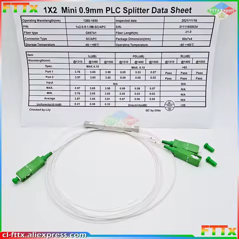 5/10PCS 1X2 PLC SC/APC SM 0.9mm G657A1 PVC 0.25m FTTH Fiber Optic Splitter
