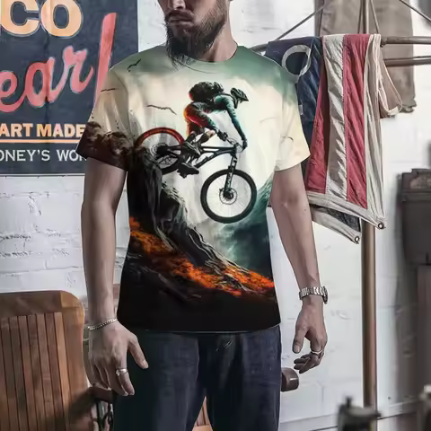 2025 Trendy T-shirt 3D Printing Mountain Bike Fashion Clothing Men's And Women's Casual Summer Round