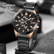 Buy 1 Get 1 !!! Cristiano Aillen Jam Tangan Pria Analog 8892 Rantai Stainless Steel Chronograph Kaca