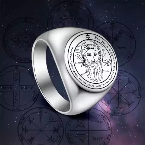 EUEAVAN Key of Solomon Seal Rings for Men Stainless Steel Silver Color The First Pentacle Ring Good 