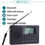 Retekess V115P FM AM Protable Radio with Bluetooth Speaker LED Light TF Card Alarm with Recording fo