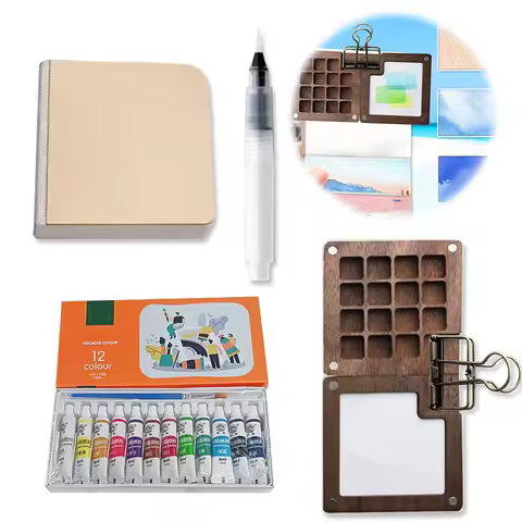 Portable Travel Watercolor Set Schmincke Watercolor 8 Colors Mini Walnut Paint Box Sketchbook Studen