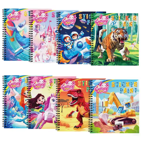 1/2/4/6PCS Paint By Sticker For Kids Children's Busy Sticker Book By Number Sticker Puzzle Book With