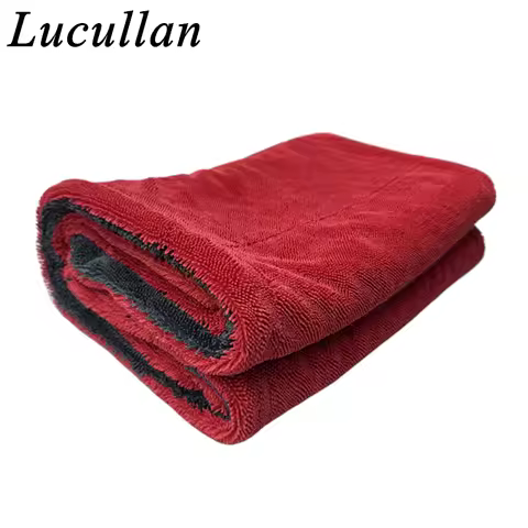 Lucullan 60X90CM Red/Grey Double-Twist Pile Car Microfiber Drying Towel 1300GSM Super Absorbent Prem