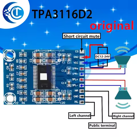 XH-M562 Mini D-Class Digital Amplifier Board: TPA3116D2 Chip, DC 12V-24V, 2×50W Dual Channel