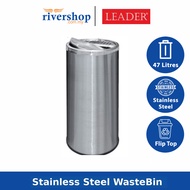 LEADER 47L Stainless Steel Dustbin Round Garbage Wastebin (Ashtray/Swing Top)/ Trash Can Rubbish Bin