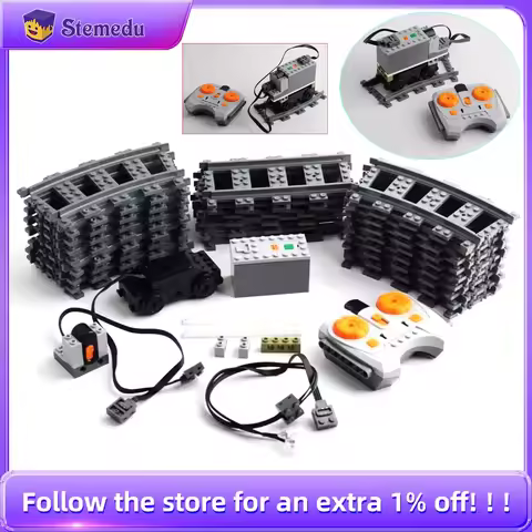 DIY Train Motor Set IR Remote Receiver AAA Battery Case LED Strip Rail Tracks compatible with legoed