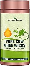 Ghee Wicks Diya Batti | Wax Free Ghee Wicks for Pooja, Festival and Occasions 100 Pieces (Cow Ghee W