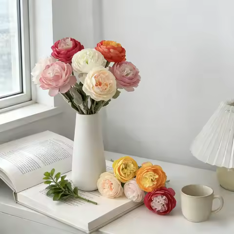 9.4 Inches Single Stem Artificial Ranunculus Premium Home Wedding Hotel Mall Window Display Decor Ph