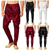 Yeahdor Men Satin Dhoti Pants Cross-wrapping Front Ruched Harem Trousers for Halloween Role-playing 