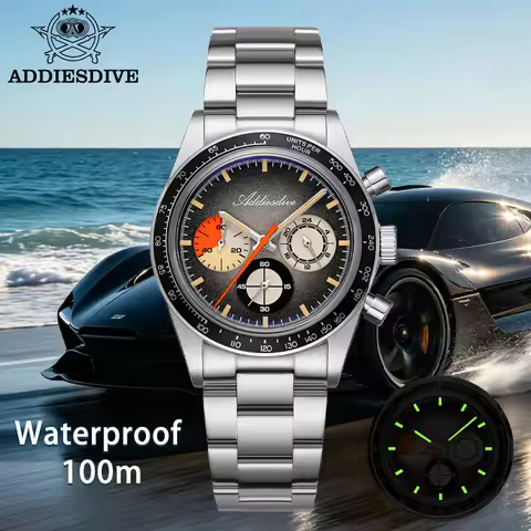 ADDIESDIVE 2026 NEW Chronograph Watch C3 Super Luminous 316L Stainless Steel 10Bar Waterproof 0S20 M