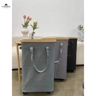 Big Capactity 95L Square Bamboo Laundry Basket Multi Functional Storage Box Organizer With Wheels