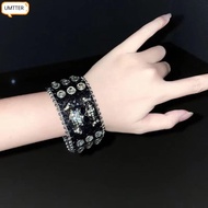 UMTTER Leather Bracelet, Korean Punk Grunge Skull Gothic Jewelry, Hot Charms Red Crystal Cross Retro
