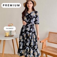 MIDI DRESS PREMIUM CRINKLE MOTIF BUNGA FLORAL DRESS WANITA