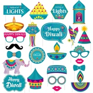 JOYMEMO Happy Deepavali Decorations - Happy Diwali Photo Booth Props, 24 Piece India Festival of Lights Photo Prop Kit, Deepavali Party Accessories