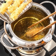 YEW Deep Fryer Pot, Japanese with Lid Tempura Fryer Pan, Thickened Oil Saving Stainless Steel Thermo