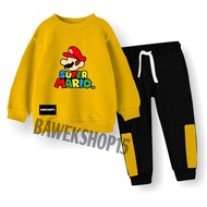 Setelan baju anak laki laki perempuan gambar super mario joger pariasi celana usia 1-6 tahun
