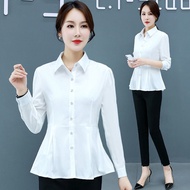 🍄Ready Stock⚡M-5XL Women's Korean Style Plus Size Long Sleeve Chiffon Shirt White Blouse Putih Murah Labuh Blause Wanita Baju Kemeja Perempuan