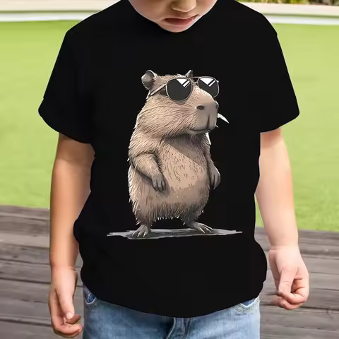 New Capibara Print Cartoons Funny 90s T Shirt Clothes Kid Girl Boy Capybaras T Shirt Baby Casual Top