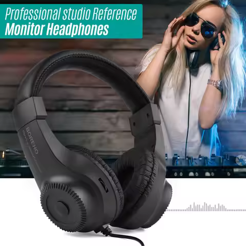 Wired Stereo Monitor Headphones Over-ear Headset with 50mm Driver 6.5mm Plug for Guitar Amplifier El
