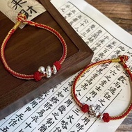 Heart Dragon Year Coiled Foot Silver Braided Red Rope Bracelet Snake Zodiac Year Handmade Rope Ethni