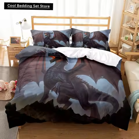 Bedding Fly Dragon King Queen Duvet Cover Western Sci-fi Dragon Bedding Set Men Boys Magic Animal Qu