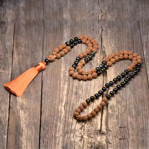 Authentic Genuine Rudraksha Mala 5 face Panchamukhi 108 Beads Japamala Ornament Rosary Japa Mala Nec