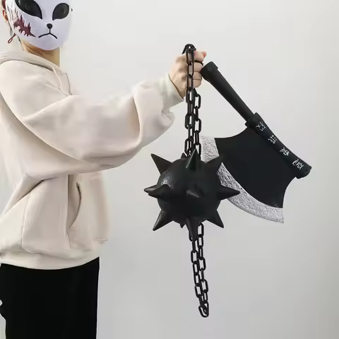 Demon Slayer Himejima Gyomei Meteorite Hammer Broad Axe Knife Sword Cosplay Weapons Props Safety PU