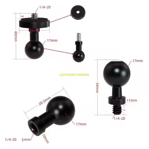N3UD 17mm Ball Joint Aluminum 1/4 Screw Mobile Adapter for Phone Holder & Tripods Use