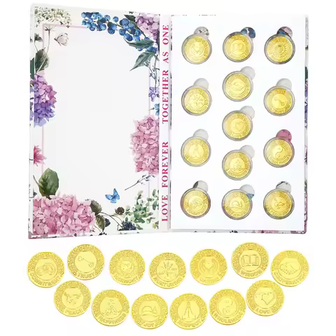 13 Words Wedding Unity Coins Las Arras Para Boda Catolica, Wedding Unity Coins Set with Book Box, fo