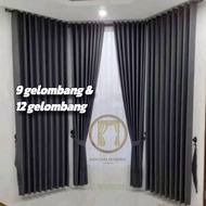 Plain blackout curtains with 9 waves and 12 waves, abstract fiber, matte front, glossy back
