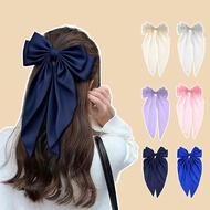 Solid Color Faric Bow Hair Clip Women Long Streamer Elegant Hair Accessories Hair Spring Clip N6l7