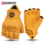 Classic Vintage Perforation Leather Motorcycle Gloves Half Finger Protected Moto Motocross Racing Gl