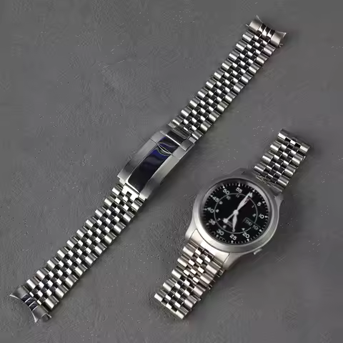 For Seiko 5 SNK809, SNK807, SNK805, SNK803 - Roamy 18mm Silver Jubilee Watch Band with Hollow Curved