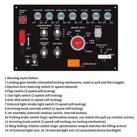 Flight Simulator Panel D101 F/A-18 Universal Carrier Landing Switch Panel for DCS Cockpit Backlit Co