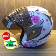 VIRTUE Helm SNI Half Face Wanita Cewek Perempuan Remaja Dewasa Motif Bunga Flower Original Kaca Anti