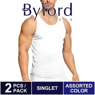 Byford Round Neck Ribbed Singlet Inner Tee (2 Pieces) - White Color BID763S