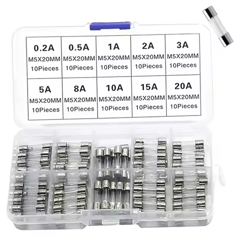 100pcs Fast-Blow Glass Tube Fuse Assorted Kit, 5x20mm 250V 10 Values Fuses 0.5A, 1A, 2A, 3A, 5A, 6A,