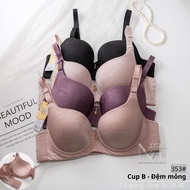 [size 36-40]B cup Bra with Elastic Brocade Thin Pressed Foam Large Breast Form - 353
